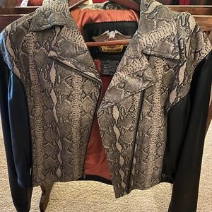 Harley Davidson Womens 2XL Leather Jacket Black & Python Snakeskin